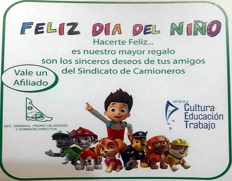 El sábado 18 de agosto de 15 a 19 horas en el Gimnasio Nave 4 ubicado en la intersección de las calles Islas Malvinas y D’agostini, será la fiesta del Día del Niño de Camioneros. 