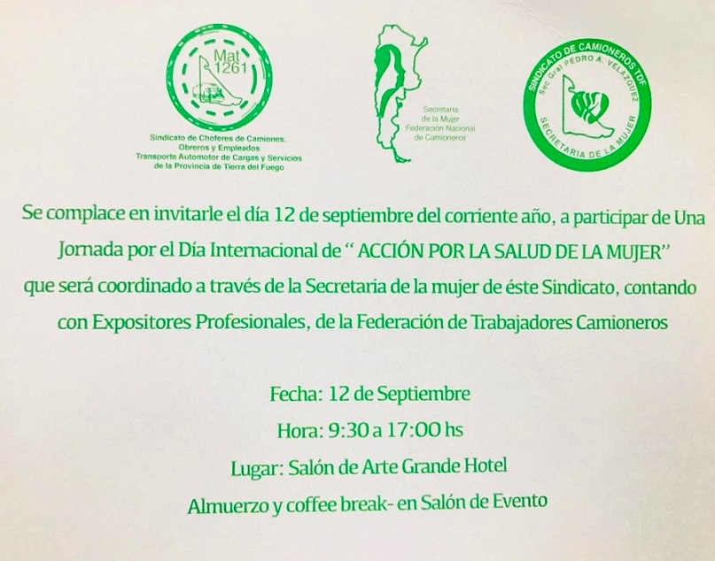 Para el evento está previsto el arribo de la Secretaria de la Mujer de la Federación Nacional del Camioneros, Licenciada Karina Moyano, quien brindará una conferencia de prensa en horas del mediodía.