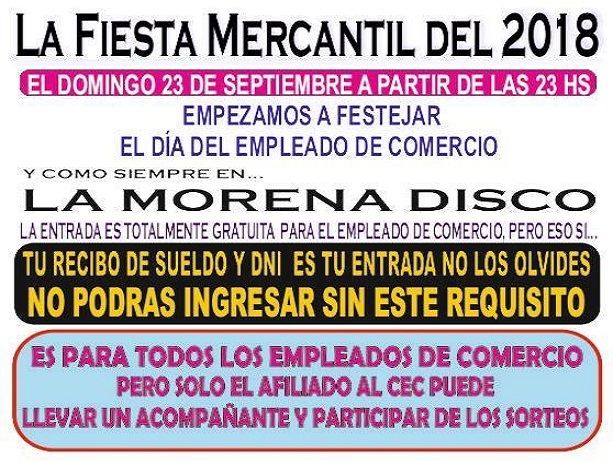 Como todos los años, el Centro Empleados de Comercio de Río Grande, realizará “La Fiesta Mercantil” en la noche del domingo 23 de septiembre, en La Morena Disco.