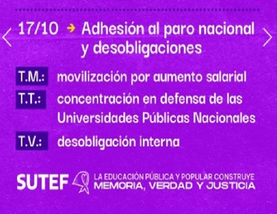 SUTEF adhiere al paro nacional del 17 de octubre 