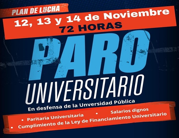 12, 13 y 14 de noviembre, paro nacional docente universitario 