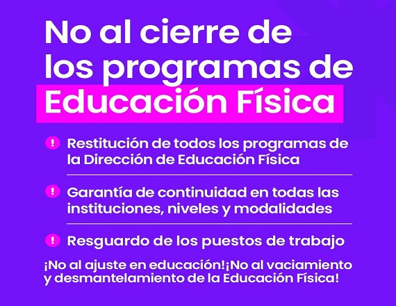 SUTEF repudia el cierre y vaciamiento de los programas de la Dirección de Educación Física
