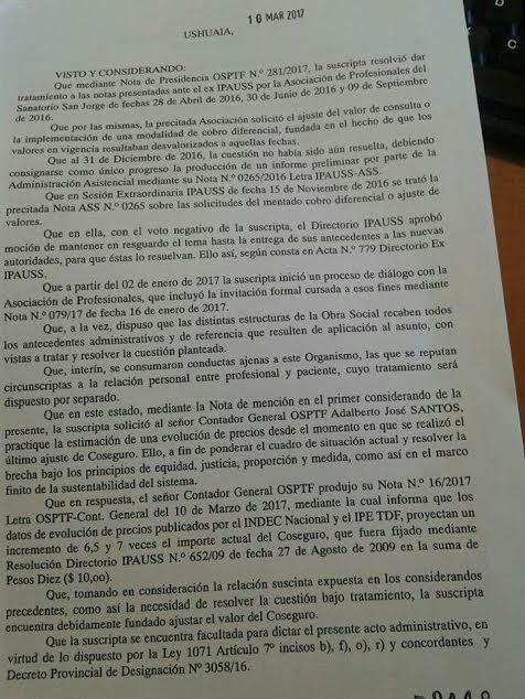 Resolución Nº 449/17 OSPTF.