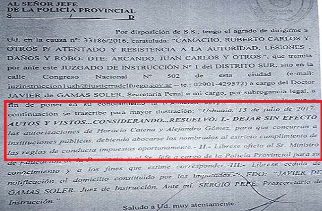 El Juez De Gamas Soler, sacó una resolución del juzgado impidiendo nuevamente que Horacio Catena pueda recorrer escuelas.