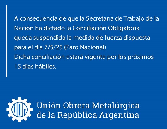 La conciliación obligatoria tendrá vigencia desde la cero hora del miércoles 7 de mayo y se extenderá por un periodo de 15 días, según lo dispuesto por la Dirección Nacional de Relaciones y Regulaciones del Trabajo.
