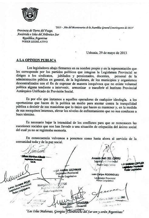 Nota elevada por los Legisladores a los medios de comunicación 