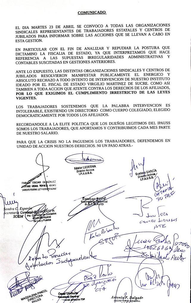 Documento de rechazo a la idea del Fiscal de Estado