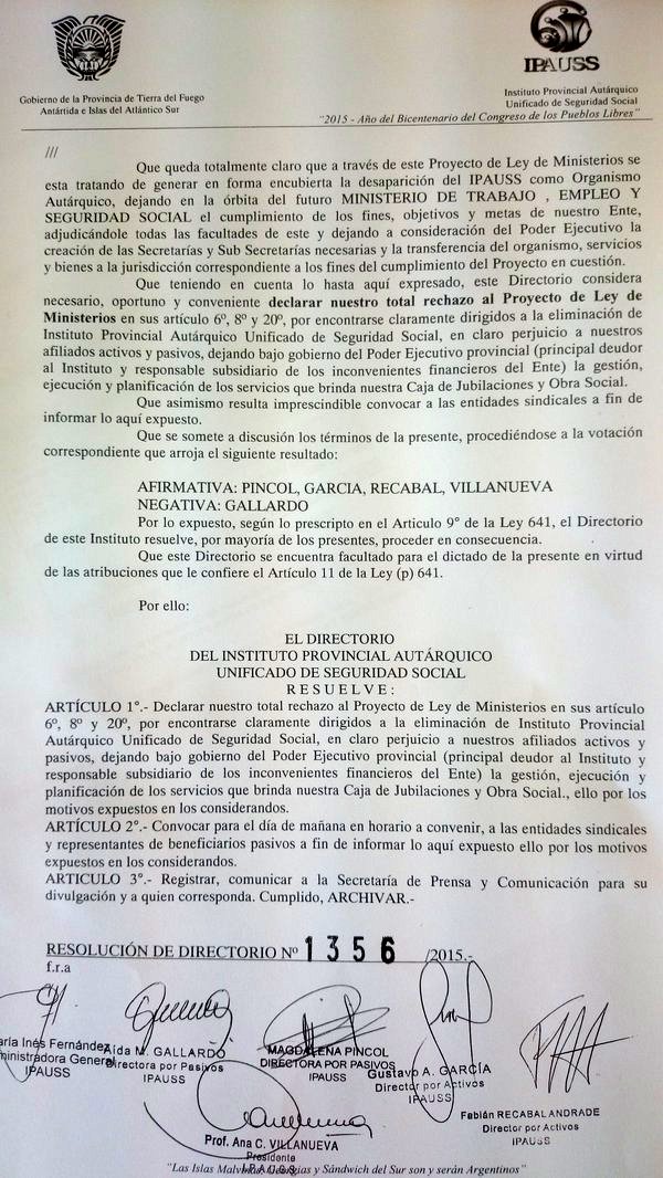 Resolución Nº 1356/2015 del Directorio del IPAUSS, hoja 2.