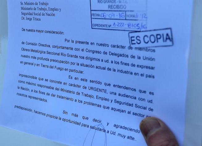Nota presentada por la UOM Río Grande pidiendo una reunión con el Ministro Triaca.